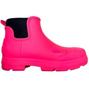 UGG Neon Pink Rubber Chelsea Rain Boots Shearling Lined Waterproof Women's 12